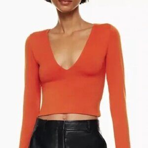 Aritzia Babaton Orange Long Sleeve Crop Top